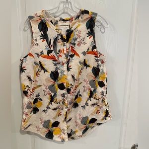 Cynthia Rowley women’s 100% Linen Sleeveless Tropical Button Down Shirt sz large